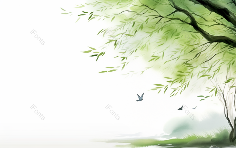 水墨中国画背景壁纸柳树燕子,插画/手绘图,插画/手绘图库,插画/手绘图下载,插画/手绘